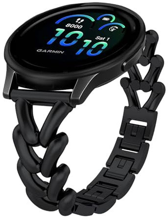 VanHooc 20 mm armband för Garmin Forerunner 170/170 Music/Forerunner 70/165 | Ersättningsband i metall för kvinnor, armband, smartklocka, snabbkoppling, klocka för Garmin Approach J1/Vivoactive 6/5