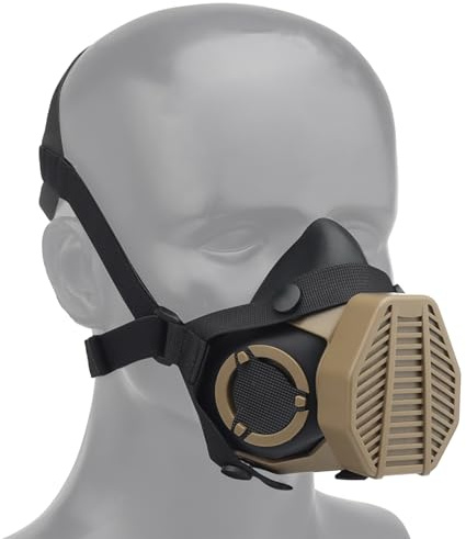 Masque Tactique Respirateur Demi-Masque Masque à Gaz avec Filtre Remplaçable pour Equipement Militaire, Chasse, Airsoft, Paintball et Jeux CS