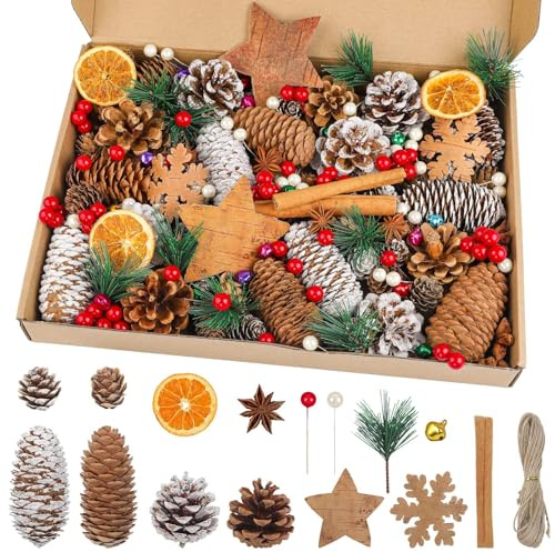RumonZS 305Pezzi Decorazioni Ghirlanda Natale Potpourri Natalizio Corona tra Cui Coni di Pino Bacche Artificiali Aghi di Pino Utilizzati Per La Decorazione Dell'Albero di Natale Fai da Te Regalo