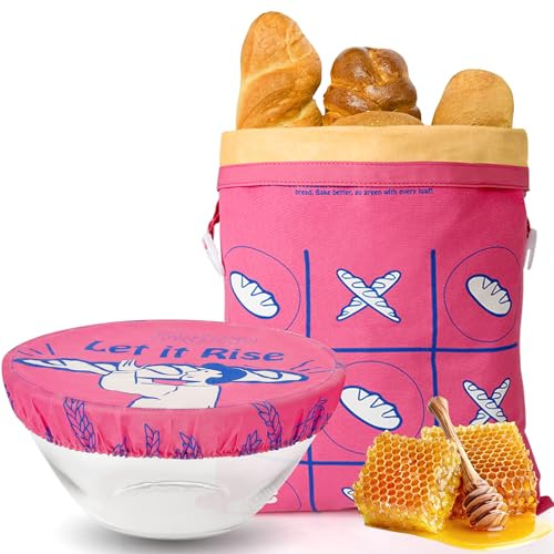 Natürlicher Bienenwachs-Brotbeutel mit Schüsseldeckel – Wiederverwendbarer Brotsack zum Frischhalten für Selbstgemachtes Sauerteigbrot – Plastikfreie Brotaufbewahrung (Rosa)