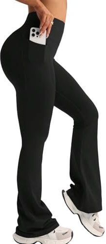 XDSP Yogabyxor bootcut dam utsvängda byxor leggings med fickor hög midja elastisk magkontroll utsvängda leggings sportbyxor bootcut yoga leggings träning bootleg träningsbyxor joggingbyxor, svart, XL