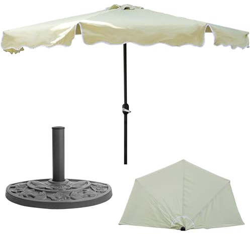 Sonnenschirm Halbrund Halbschirm mit Kurbel Balkonschirm Terrassenschirm Beige Ø 270 cm H 235 cm Sonnenschutz UV-Schutz Polyester Stahl mit Schirmständer Grau Ständer aus Beton halbkreisförmig 50 cm