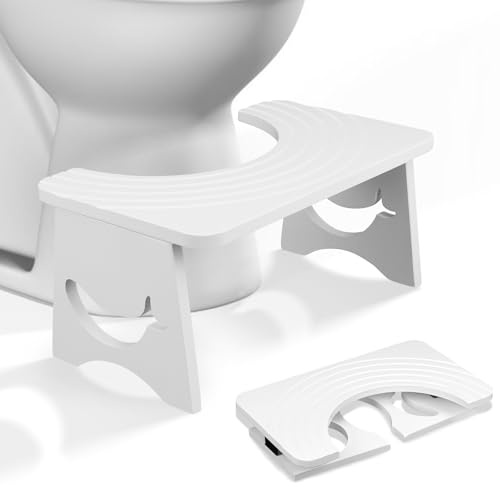 MAIJIAJU White Single Toilet Stool, Foldable Bamboo Squat Step