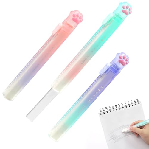 Kawaii infällbara suddgummin, 3 stycken katttassar, suddgummi, färggradient sött suddgummin, Kawaii suddgummi, katt för skola, kontor och hem