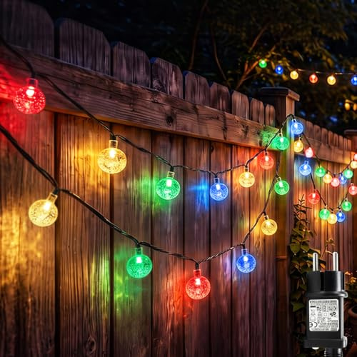 Hopelit Catena luminosa per esterni, con sfere di cristallo, 20 m, 200 LED, per interni con spina, 8 modalità, per esterni, con timer per stanza, giardino, balcone, decorazione natalizia