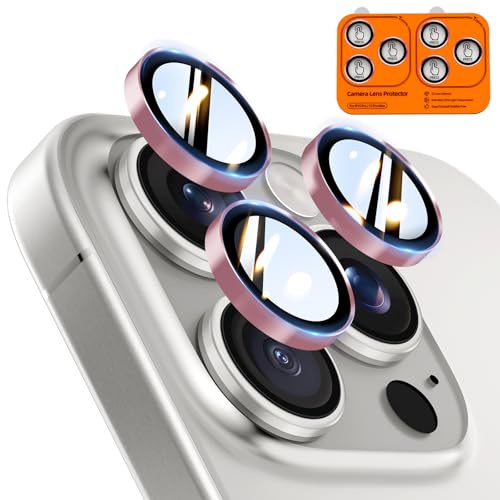 TOCOL Protection Caméra pour iPhone 15 Pro Max, iPhone 15 Pro, Rose | Lot de 2, Résistant aux Rayures, Antichoc, Dureté 9H, Anti-Buée, Anti-Reflet, Installation Facile, HD Protections d'Objectif