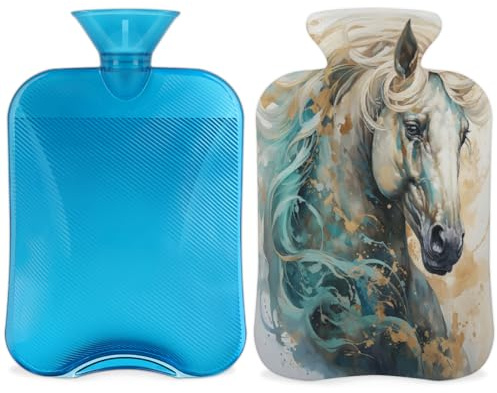 Borsa dell'acqua calda con coperchio, 2 l, per alleviare il dolore, collo morbido e spalle, mani e piedi, impacco caldo e freddo, per adulti e bambini