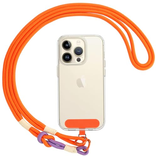 Coiwxmoi Cordino per Cellulare Universale Tracolla per Cellulare,Rimovibile Cordino da Collo Nylon Catena Collana Tracolla con Toppa di Fissaggio,Adatto a Tutti Gli Smartphone,Arancia