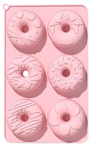 Silikon Donutformen, 6 Hohlräume Donut Backform Antihaft, antihaftende Backform aus Silikon, spülmaschinenfest, Silikonformen Backen Form, für Kuchen, Kekse, Bagels, Muffins, Runde, Rosa