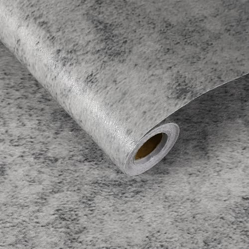 QUARKZMAN Papier Peint Béton 5m x 60cm, Papier Contact Adhésif Vinyle Béton Industriel Texture Tachetée Mate Pour Plan De Travail Cuisine Armoire Salle De Bains, Gris Moyen