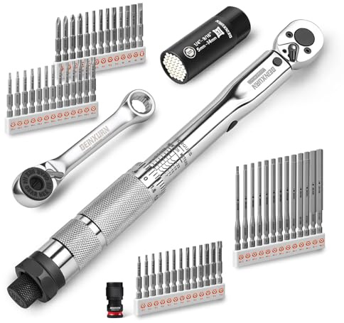 GEINXURN Kit d’Entretien Vélo 56 Pièces, Clé Dynamométrique 1/4, Embouts de Tournevis pour Vélo, Auto, Moto