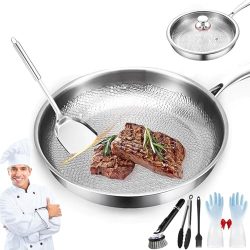 Sartén de Titanio Antiadherente Mireve, Sarten Mireve Acero 304, Sarten Titanio Puro, Resistente, Antiadherente, Apta Para Lavavajillas, Incluye Tapa Y Compatible Con Todas Las Placas (Sin tapa,24 cm)