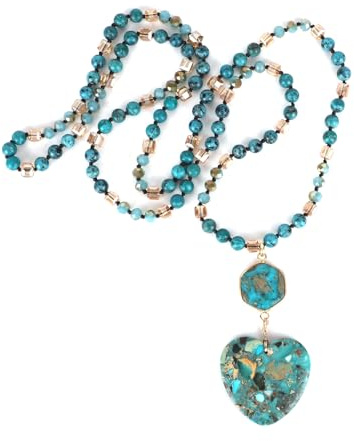 Mikovivi Bohemian Necklace, Natural Stone Beaded Long Pendant Jewelry