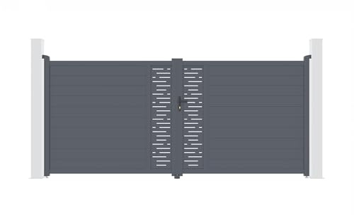 Casanoov Portail battant 4m ARLBERG H.180cm aluminium gris + 2 poteaux ELDA aluminium gris