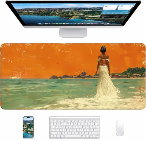 Red Gaming Mouse Pad, Woman Large Mouse Mat 1200x600x3mm, Desk Pad with Stitched Edges, Keyboard Mat with Waterproof Non-Slip Rubber Base, Desk Accessories and PC Accessories, Gifts for Women Q-4368