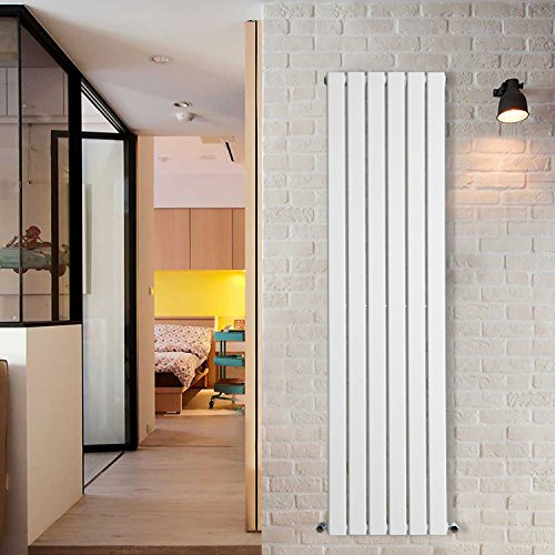 NRG Vertical Designer Radiator 1600x408mm Gloss White Tall Upright Flat Panel Single Column Central Heating + Free Angled Valves