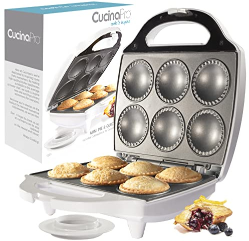 Mini Pie & Quiche Maker- Electric Baker Cooks 6 Small Quiches or Pies in Minutes- Dough Cutting Circle Easy Measurement- Better than Tin Pans- Baking Dessert Gift for Her, Mothers Day Brunch Must Have