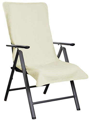 Brandsseller Housse en Éponge pour Chaise de Jardin 65x130 cm – Coussin de Siège d'Extérieur en Coton 100% – Serviette XL Confortable, Antidérapante, Lavable, Certifiée Oeko-Tex – Crème