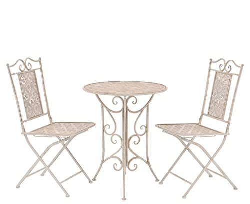vidaXL Bistroset 3-TLG. Balkonset Balkonmöbel Gartenmöbel Gartenset Sitzgruppe Sitzgarnitur Gartengarnitur Tisch 2 Stühle Stahl Weiß