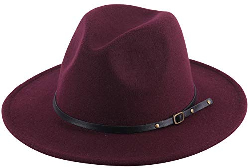Lanzom Damen Retro breite Krempe Floppy Panama Hut Gürtelschnalle Wolle Fedora Hut