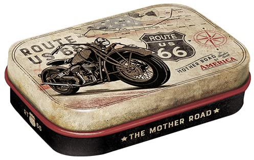 Nostalgic-Art Retro Pillendose, 4 x 6 x 1,6 cm, Route 66 – Bike Map – Geschenk-Idee für USA Fans, mit Pfefferminz-Dragees, Vintage Design