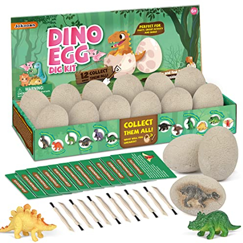 Jokooan Dino Eier 12 pcs, Dino Ei Ausgrabungsset Osterei Spielzeug für Kinder 12 Einzigartige Dinosaurier Ei Fossil Archäologie Wissenschaft STEM Spielzeug Geburtstags Jungen & Mädchen