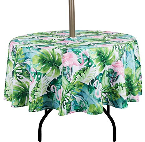 EHouseHome Nappe ronde imperméable pour intérieur et extérieur avec trou de parasol et fermeture éclair, pour terrasse, printemps/été, table de jardin circulaire, barbecues/pique-niques, 152,4 cm