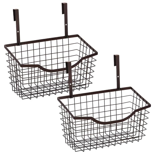 Nicunom 2 Pack Cabinet & Wall Mount Basket, Large Metal Wire Basket Wall Mount Hanging Basket Over Cabinet Door Organizer Bin Grid Storage Baskets for Home Kitchen Bathroom Pantry, Bronze