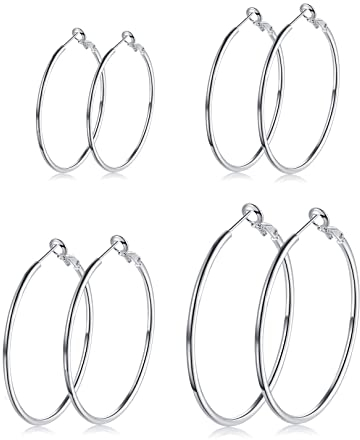 Creolen Silber 925 Ohrringe- 4 Paar Hypoallergen Große Huggies Creolen Set Piecing Schmuck zum Abschluss Dankeschön Geburtstag Damen Herren Schwester Geschenke