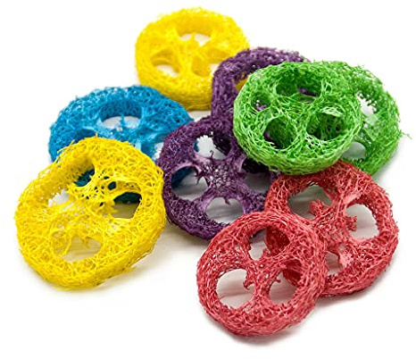 Frotox Lot de 20 jouets en luffa à mâcher pour lapins - Fait à la main - Matériau sûr - Aide à la digestion - Jouets pour petits animaux - Pour cochons d'Inde, rats - Jouets à mâcher pour lapins
