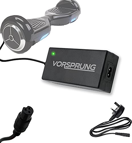 VORSPRUNG® 42V 2A Rapid Hoverboard & Scooter Charger – Fast Charge, UK 3-Pin Plug, LED Indicator – Compatible with Segway, Bluefin, Hover-1, Ameritoy, WeeCoo, Fiturbo, More