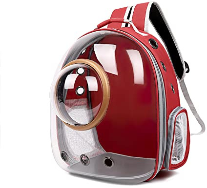 Galatée Zaino Per Gatti, Zaino Per Animali Domestici Zaino Bubble, Borsa Trasparente Impermeabile Per Capsule, Zaino Per Animali Domestici Con Capsula Ventilata(Rosso, Copertura Trasparente)
