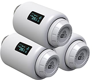 Qiumi Válvulas de actuador termostático WiFi programables Alexa Google Voice Control, Wifi Direct, no requiere puerta de enlace 3 piezas