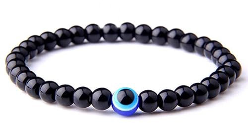 Evil Eye Charm Black Beaded Bracelet
