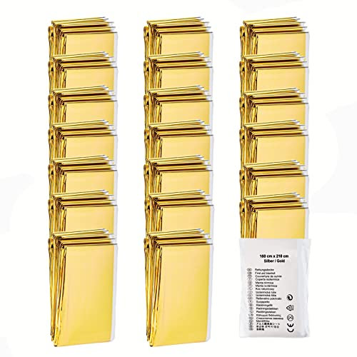 HW CASA Coperta Termica 20 Pezzi,Emergenza Oro Argento, Coperta Isotermica di Pronto Soccorso Impermeabile per Salvataggio Protegge da Freddo, Pioggia, Calore e Vento per Kit di Sopravvivenza