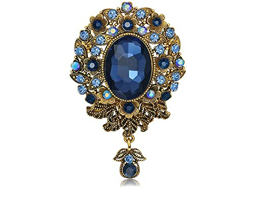 Broche Vintage En Forme De Goutte En Diamant Pour Femmes Filles Hommes Cristaux Élégants Broches Épingles Écharpes Boutonnières Corsage Pour Vêtements Robes Chapeaux Sacs (Bleu)