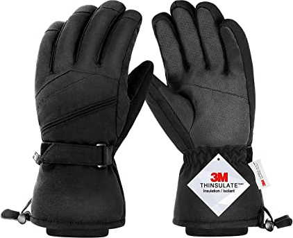 AOKKR Guantes de Invierno, Guantes de Algodón Gruesos y Cálidos para Esquí Long, Hombre Tactiles Impermeable Guantes Moto de Terciopelo para Mont Ciclismo, Guantes Deportivos para Snowboard, S