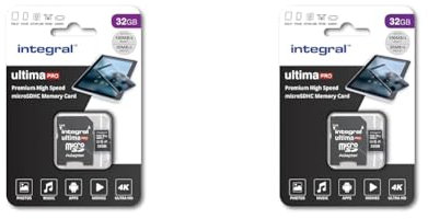 32GB Micro SD Card 4K Ultra-HD Video Premium High Speed Memory Microsdhc Up To 100MB/S V30 UHS-I U3 A1 C10, by Integral (Pack of 2)