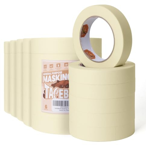 Tapbear crepe tejp beige 24 mm x 55 m universell tejp målningstejp, målningstejp mångsidig för målningsarbeten, dekoration, märkning, gör-det-själv hantverk, hemmakontor skolprojekt, 36 rullar