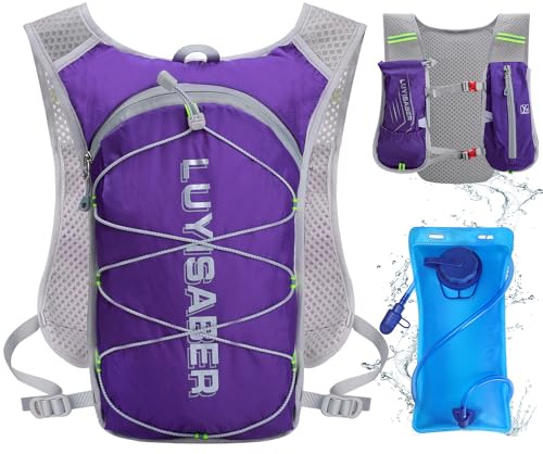 Neloheac Ultraleicht Laufweste mit Trinkflasche 2L, Trinkrucksack Laufen für Damen & Herren, Reflektierende Fahrradrucksack für Wandern Trailrunning Radfahren Joggen, Lila