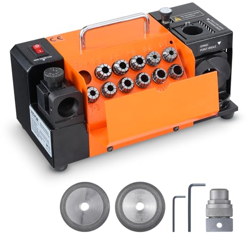 VEVOR Bohrerschleifer Schärfmaschine, 3-13 mm Bohrerspitzer Bohrerschleifmaschine MR-13B, 95°-135° Spitzenwinkel verstellbarer Bohrer-Nachschärfer, mit 11 Spannzangen CBN & SDC Rad