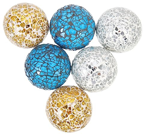 Cabilock 6 Piezas Bola de Mosaico Esfera de Cristal decoración Plateada Ornamento Manualidades caseras Manualidades con Bolas de Cristal Familiar Bola de Cristal Adornos Mesa
