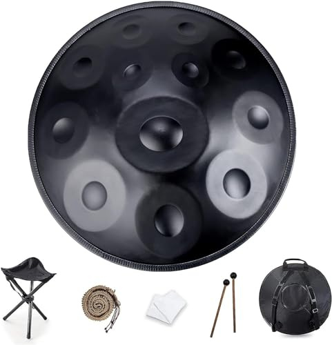 Handpan Drum D-Moll 9/10/12 TöNe 22 Zoll Stahl-Handpan Drum Harmonische Percussion - Klangheilung, Meditation, Yoga - Gold
