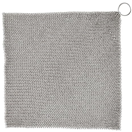 Cast Iron Cleaner Non-Scratch Stainless Steel Scourer 20x20 cm Nonstick Oil Chainmail Scrubber for Kitchen Pans Pot Griddles Skillets Cookware, Stainless Steel Scourer