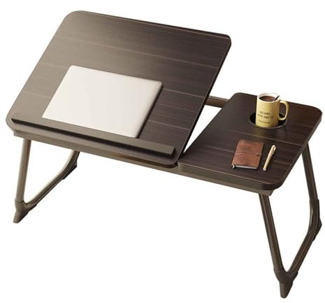 NISMIA Negro,55 * 32 * 25cm, Escritorio para computadora portátil Mejorado, Escritorio de Cama con Patas Plegables y Ranura para Tazas, cápsula de retraso de Mesa Antideslizante