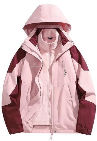 KUTOOK 3 IN 1 Winterjacke Damen Fleecejacke Outdoor Jacke Skijacke Wasserdichte Winddichte Warme Winter Jacke mit Abnehmbare Kapuze HC501
