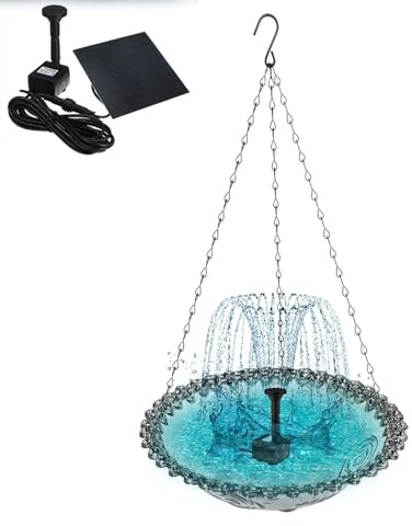 Vasca da bagno per uccelli Appeso, Ciotola per Bagno di Uccelli in Plastica con Fontana Solare, 9,3x18,1 in Una mangiatoia per Uccelli Rotondi Multifinection per Il Balcone Giardino.
