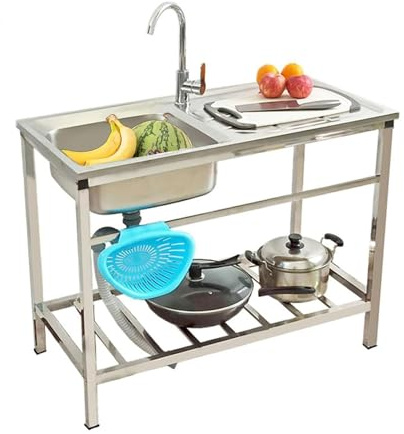 Lavabo Cucina Da Esterno, Lavandino Da Campeggio Esterno, Lavello Acciaio Inox 1 Vasche, Lavello Da Esterno, Lavatoio Da Esterno Multifunzione Ripiano Portaoggetti Per Garage, Lavanderia(29.5x15.7x29.