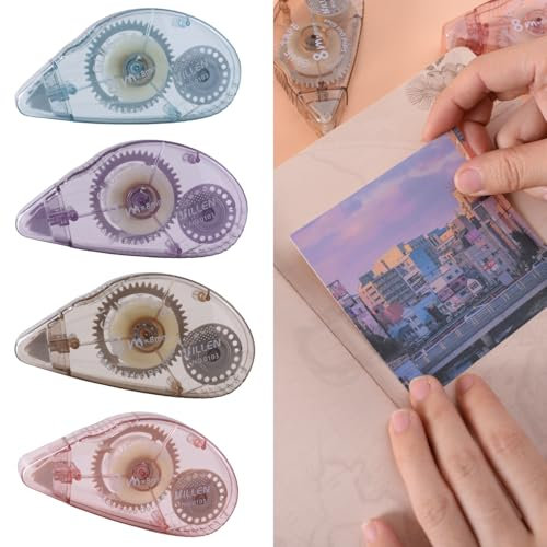 DILUSILK 4 Pcs Glue Tape, 8mm x 10m Glue Roller Scrapbook Tape Double Sided Tape Dispenser Adhesive Glue Tape Transparent Scrapbook Accessories for School Home Office Crafting