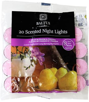20pc Scented Tealights Night Candle Pear Blossom & Freesia 8hr Burn Time Baltus
